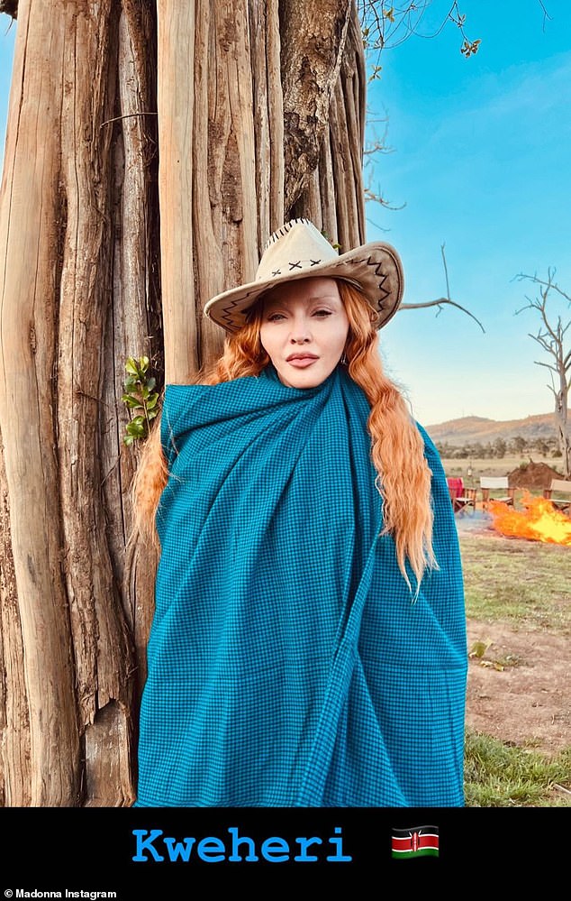 After the ride: After posting the original horseback riding video, Madonna took to her Instagram stores and shared seven more images, including one of her wrapped in a blanket with her strawberry blonde hair hanging low while wearing a hat