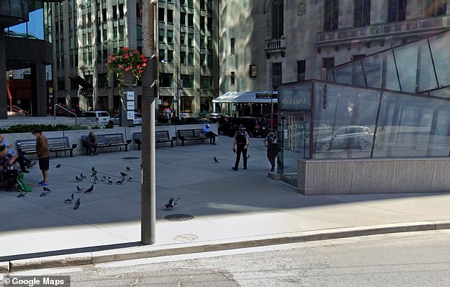 A witness said Kenney, who was named locally as the deceased, was sitting with a female friend in a plaza northwest of the intersection of University Avenue and York Street (above) when they were attacked.