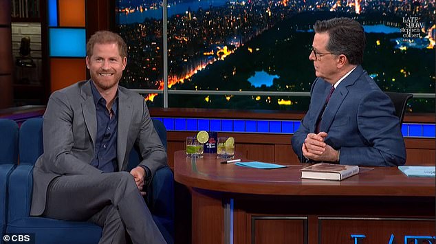 In a far more relaxed gathering than his talks with Tom Bradby and Anderson Cooper, the Duke of Sussex received loud applause when he appeared on The Late Show with Stephen Colbert overnight.