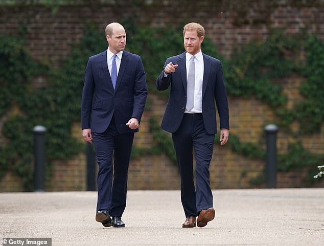 Harry and his older brother are pictured in July 2021. Harry has written a detailed account of the distance he feels with William, saying he was angry that the press blamed their long estrangement on Meghan.