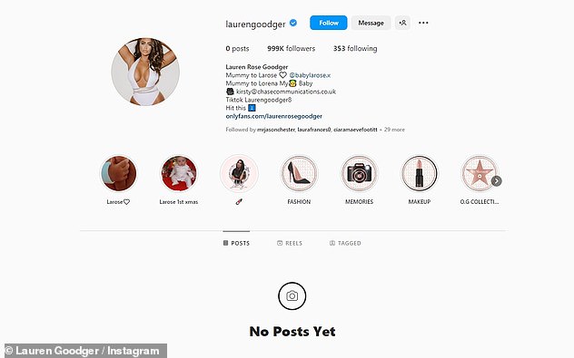 It's All Gone: The former TOWIE star, 36, no doubt left his loyal fans very concerned when he deleted everything from his grid, leaving his video reels untouched