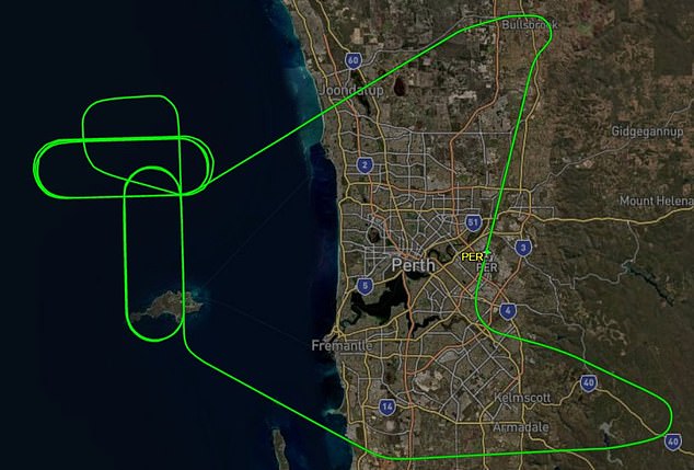 The Boeing 737 circled Rottnest Island and the ocean off the Perth coast to burn fuel before landing.