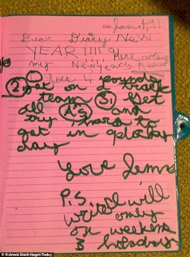 In 2016, Bush Hager found a fourth-grade journal entry promising to lose four pounds on January 1, 1991. 