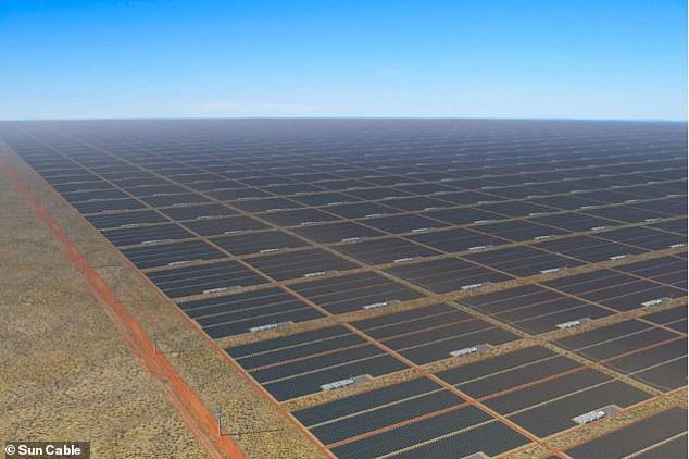 Construction on the Northern Territory-based operation, touted as the world's largest green energy project, was due to start in 2024. Pictured, an artist's impression of the solar farm.