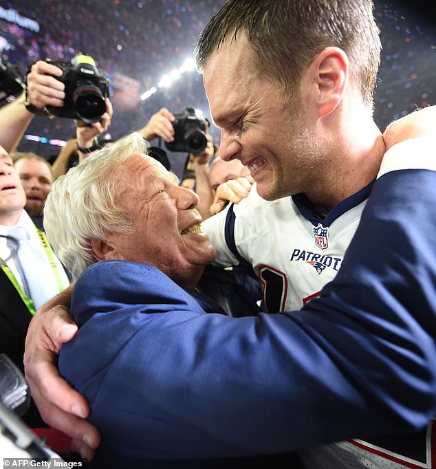 Brady and Kraft appear together in February 2017, when Brady won the Super Bowl for Kraft's team.