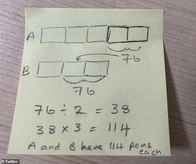 'Mrs H' on Twitter came up with a clever alternative way to solve the problem