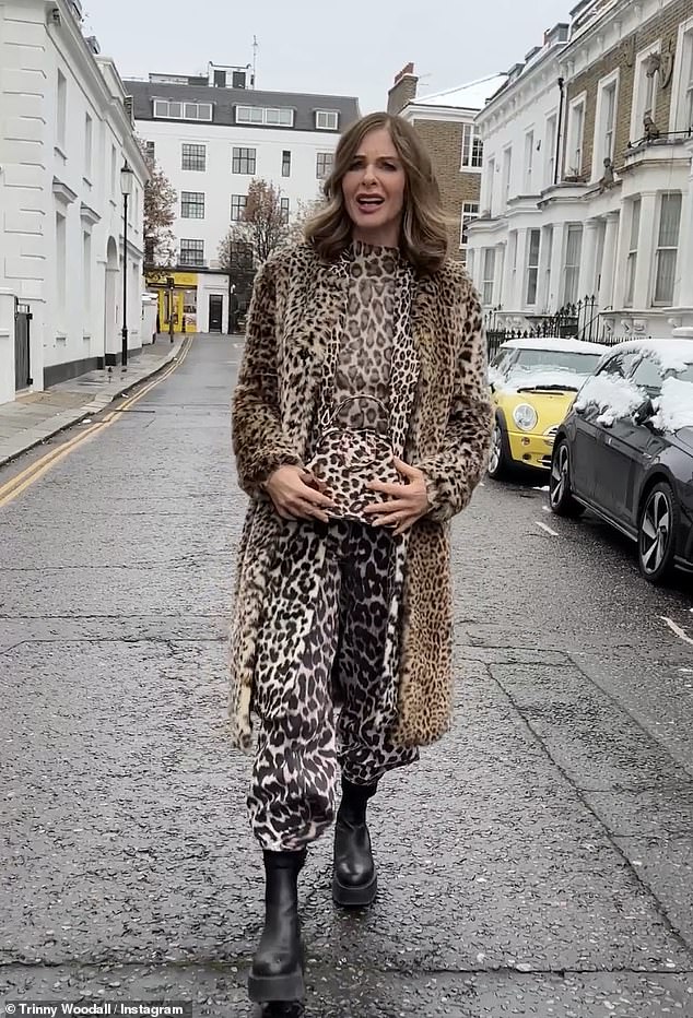 Fun: The stylist opted to layer a faux fur coat over the top of a long vest and high-necked blouse for her fierce look that she shared on her Instagram