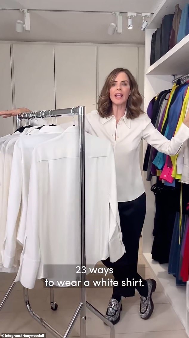 Stunning: It comes after Trinny modeled 23 different ways to wear a white shirt on her Instagram on Wednesday.