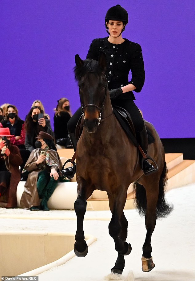 Last year, the socialite wowed attendees at Paris Fashion Week as she rode her horse around the designer's runway, galloping down the runway on a horse while resplendent in her signature black tweed.