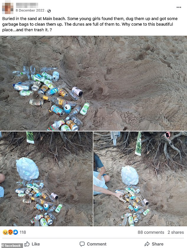 Annoyed small town seaside locals said waves of tourists often take advantage of their home (pictured littering Queensland's Agnes Water)