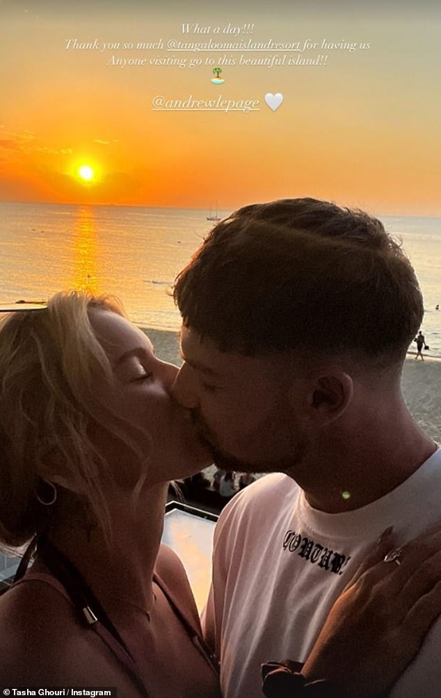 Smooch: Tasha, who became the first deaf contestant on Love Island, also shared a sweet photo of her and Andrew sharing a kiss in front of the sunset during their amazing vacation.