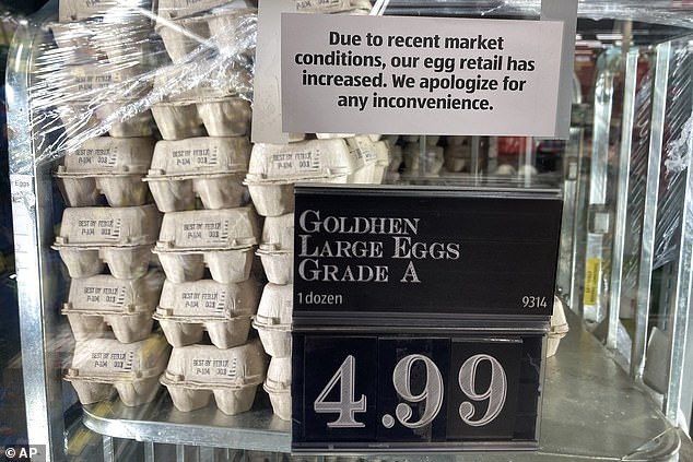 A grocery store in Cheverly, Maryland, posts a sign to apologize for raising the price of its eggs on Tuesday.