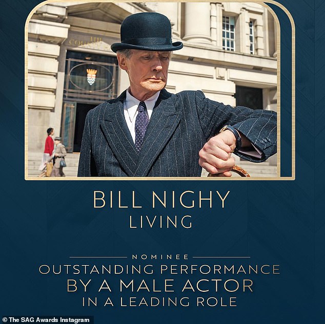 Compelling storytelling: Bill Nighy, meanwhile, will be up for best male actor in a leading role for his film Living