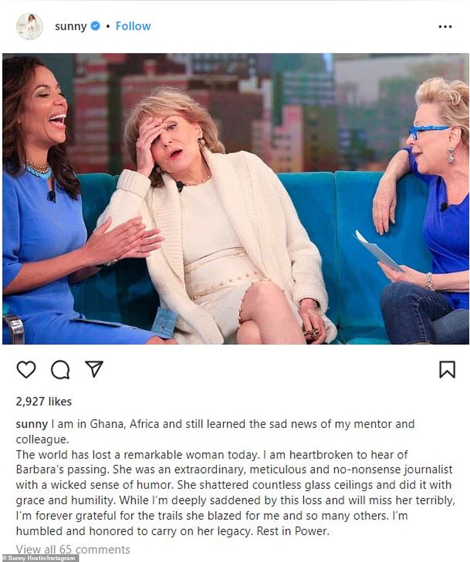 Her touching tribute: The star shared a sweet tribute for The View 'mentor' Barbara Walters, who recently died