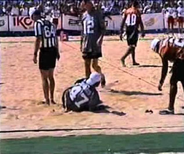 In a beach flag football game before the 1999 Pro Bowl, Patriots rookie running back Robert Edwards suffered a horrific knee injury and nearly had to have his leg amputated.