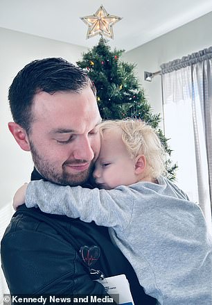 He was able to be home for Christmas and is shown above with son Nikolai, 18 months