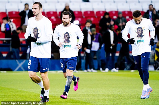 PSG players wore the shirts ahead of their clash against Angers at the Parc des Princes on Thursday