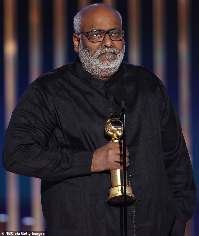 Keeravani's win: The composer, a cousin of the RRR director, took the stage alone to receive the award and praised his collaborators.