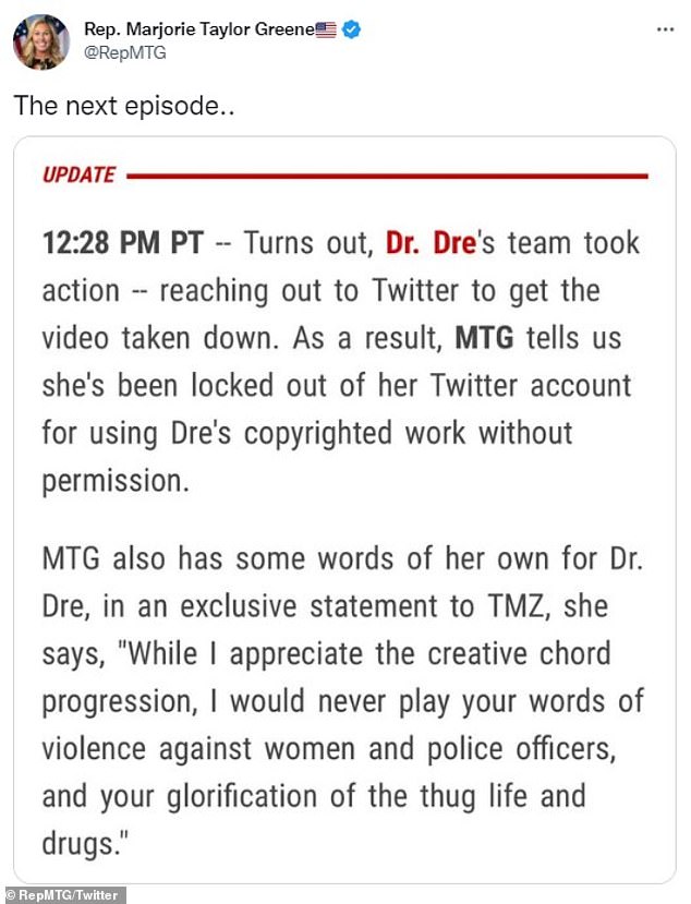 1673473975 941 Marjorie Taylor Greene agrees to stop using Dr Dres music