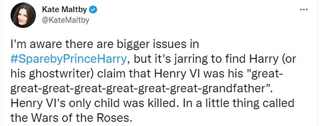 Harry's link to Henry VI was debunked by experts who took to social media (pictured)