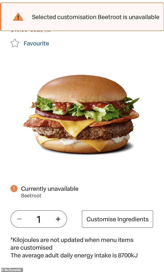 Other Maccas fans complained that there was no beetroot available when they tried to order the burger online.