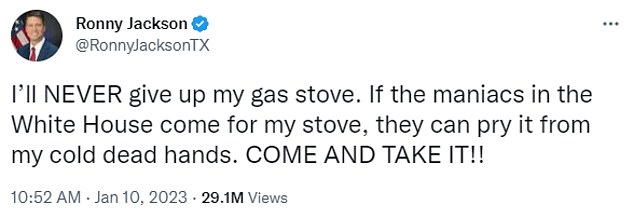 Former White House physician and Texas Republican Rep. Ronny Jackson has said he would prefer death to cooking with electricity.