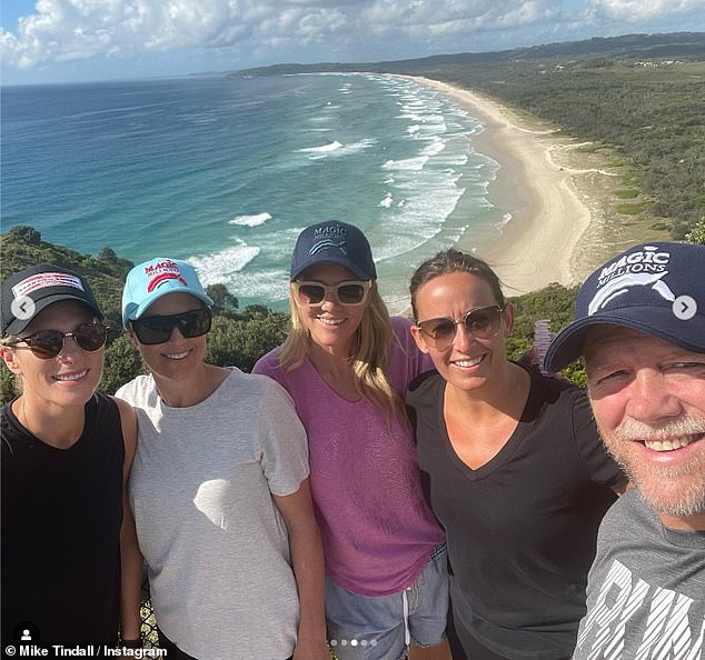 Selfie: Princess Anne's daughter, 41, and her husband, 44, are currently in Queensland, where they took a break from selling horses with their crew to soak up some sun.