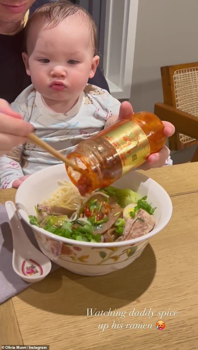 Delicious!  On her Instagram story, the 42-year-old actress shared that the trio were eating her mom Kim's homemade ramen.