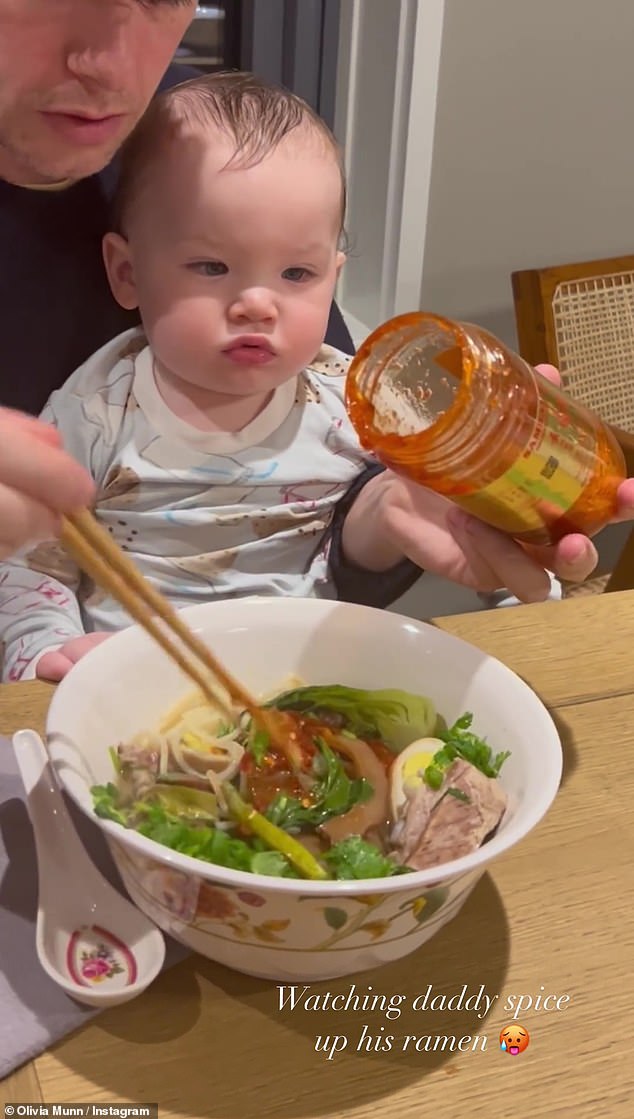 And Malcolm appeared in awe to see John, 40, 'spicing up' his bowl of ramen with a sticky chili sauce.