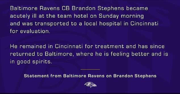 The team issued a statement Wednesday confirming that Stephens was hospitalized.