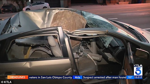 The rock destroyed the interior of the vehicle almost completely.