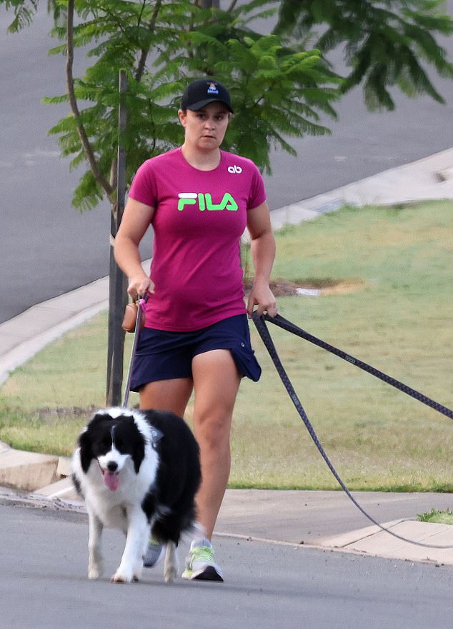 The Wimbledon, French and Australian Open champion took Origi for a workout after the border collie appeared in the social media post announcing the news of her pregnancy.