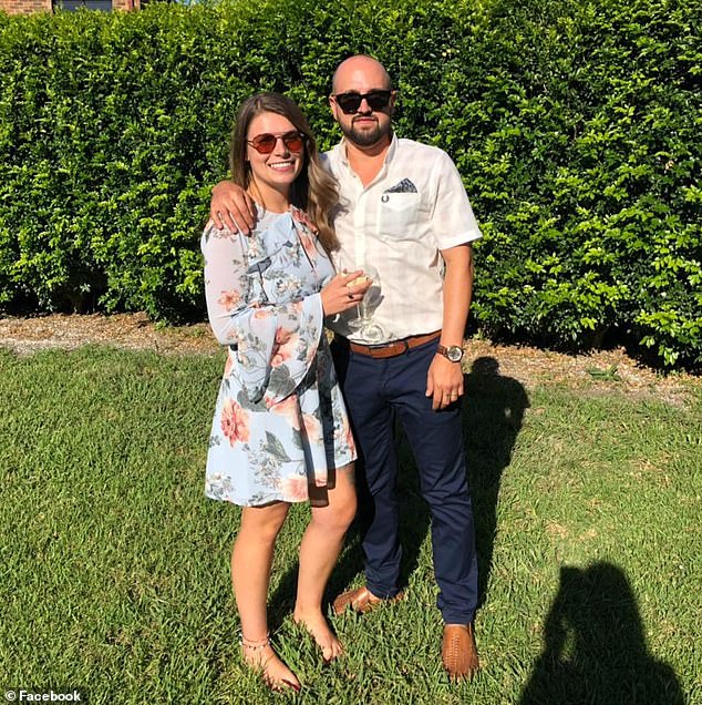 Mr Alphonso (pictured with his wife Kirsty) said he also saw two other sharks from his drone.