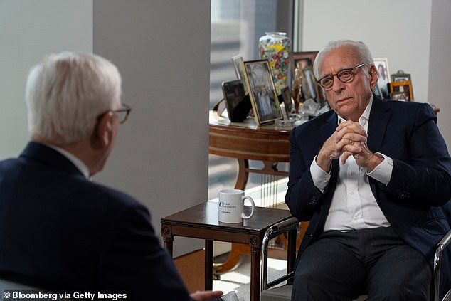 Peltz, 80, is a founding partner and CEO of Trian Fund Management.  He is seen (right) during an interview on an episode of Bloomberg Wealth with David Rubenstein in June 2022.