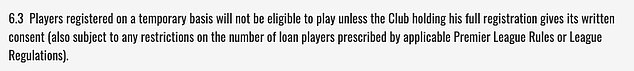 Article 6.3 of the Carabao Cup rules and regulations prohibit Henderson from facing United