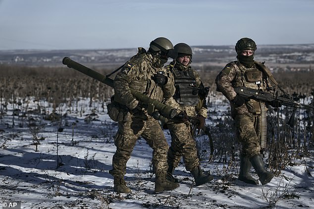 Ukrainian soldiers at their frontline positions near Soledar, Donetsk region, Ukraine, on Wednesday