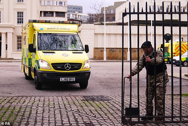 No formal proposal has been put to the Treasury, and a Government source said there were no plans ¿at this time¿ to provide extra funding. Pictured: Ambulances in the grounds of Wellington Barracks, London, January 11, 2023