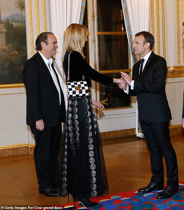 Pictured: Delphine and her husband meet French President Macron during a state visit by Grand Duchy Henri of Luxembourg, Grand Duchess Maria Teresa of Luxembourg on March 19, 2018.