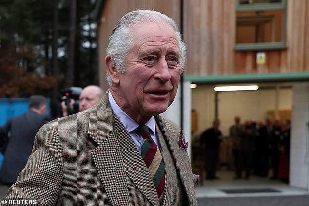 King Charles of Great Britain visits the Aboyne and Mid Deeside Community Shed, on his first engagement since the book's launch.