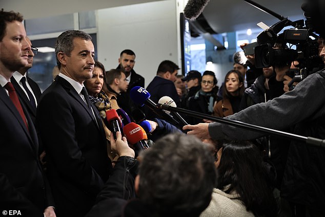 French Interior Minister Gerald Darmanin speaks to the press at the Gare du Nord train station after a knife attack, in Paris, France, on January 11, 2023.