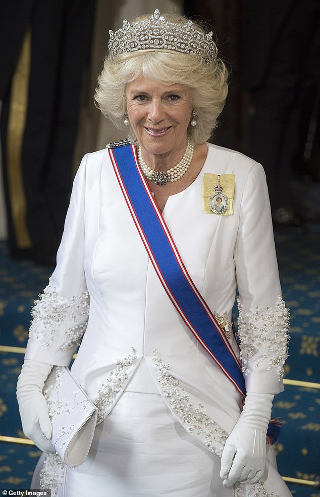 The Duchess of Cornwall will be crowned Queen alongside the King at Westminster Abbey.  Above: Camilla at the state opening of parliament in 2016