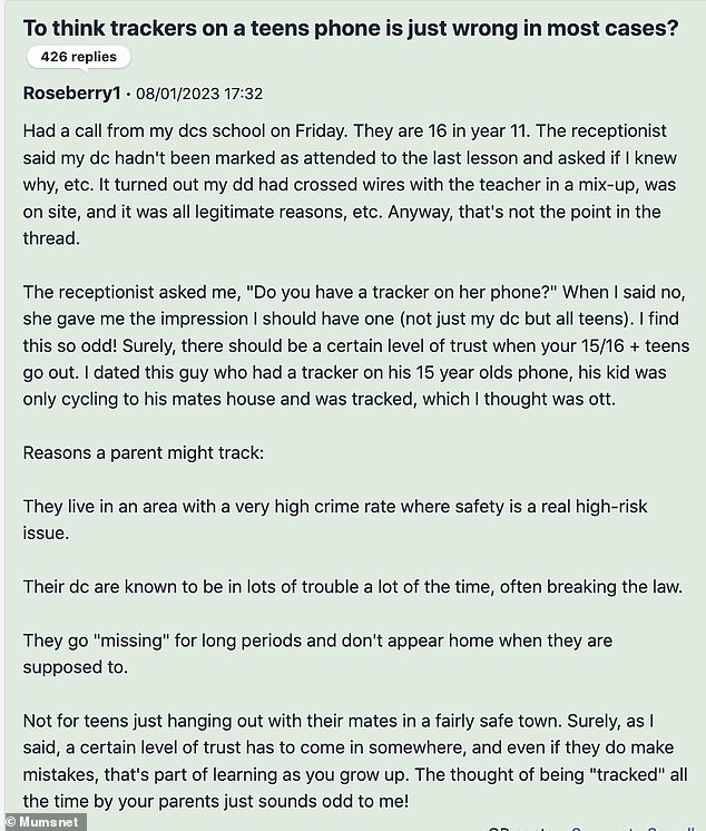 The conversation sparked after he explained that the receptionist at his daughter's school gave him the impression that he should have a tracker on his 16-year-old phone after he failed to show up for a lesson.