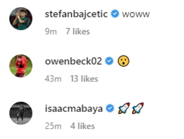 Koumetio's youth teammates at Liverpool were quick to comment on the defender's post.