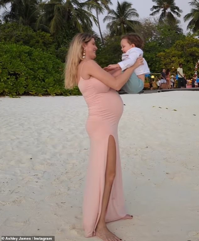 Adoration: The Made In Chelsea star, 35, has been posting snaps of her amazing holiday with partner Tom Andrews and little Alfie, who just celebrated his second birthday