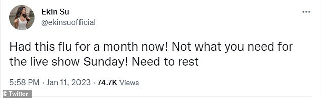 Upset: A day earlier, she tweeted that she had been battling the flu virus, with only days to go until the first live show.