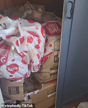 The tenant had stuffed hundreds of fast food bags into shopping bags and garbage bags.