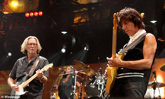 The eight-time Grammy winner was also inducted into the Rock and Roll Hall of Fame twice ¿ as a solo artist and as a member of The Yardbirds. Pictured, Jeff Beck and guitarist Eric Clapton performing at the 2010 Crossroads Guitar Festival in Bridgeview, Illinois