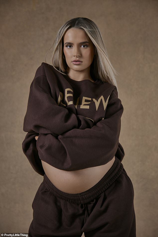 Waiting: The 23-year-old Love Island star leads the campaign as she models the brand's new Renew collection and shows off her pregnancy curves