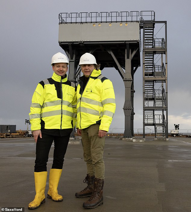 But unlike Cornwall's horizontal version involving a modified Virgin 747 jumbo, SaxaVord is a vertical launch facility. Pictured is Jorn Spurmann, chief commercial officer of German firm Rocket Factory Augsburg AG, with SaxaVord CEO Frank Strang