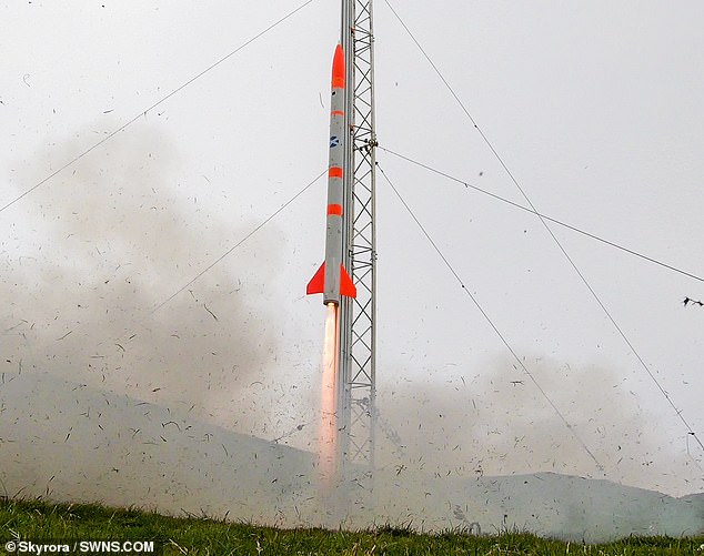 The launch of the two metre Skylark Nano rocket in June 2020, which reached an altitude of six kilometres, from the mainland of Shetland